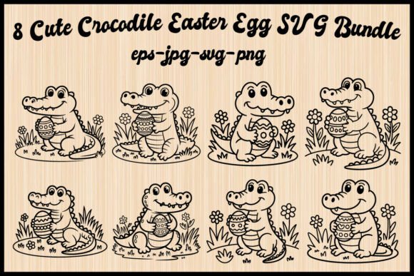 8 Cute Crocodile Easter Egg Graphics & Illustrations
