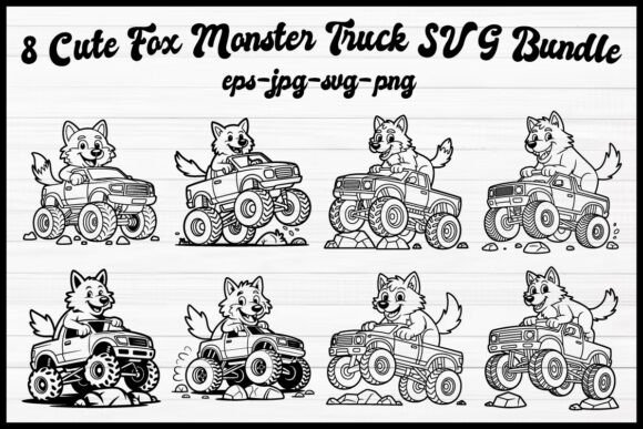 8 Cute Fox Monster Truck SVG Graphics