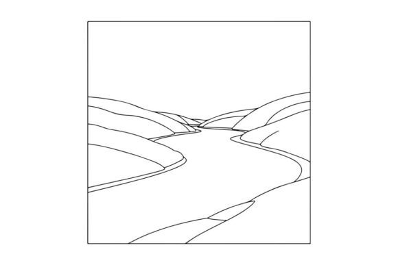 Curving River Valley Line Drawing for Graphics & Coloring Pages