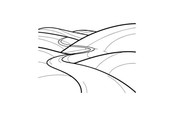 Curving Road Through Rolling Hills: Graphics & Coloring Pages