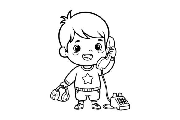 Cute Boy Talking on Retro Phone Vector I:Illustration Review