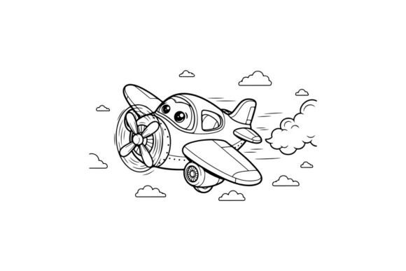 Cute Cartoon Airplane Flying in Sky Vect Illustrations