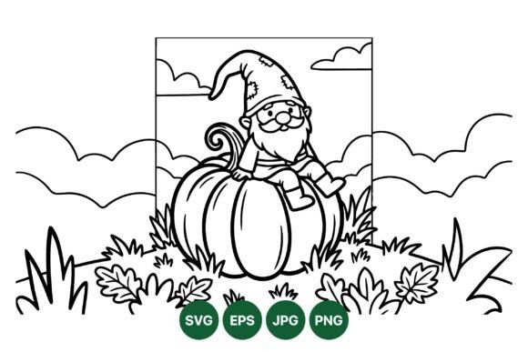Cute Gnome Pumpkin Line Art: Graphics & Illustrations