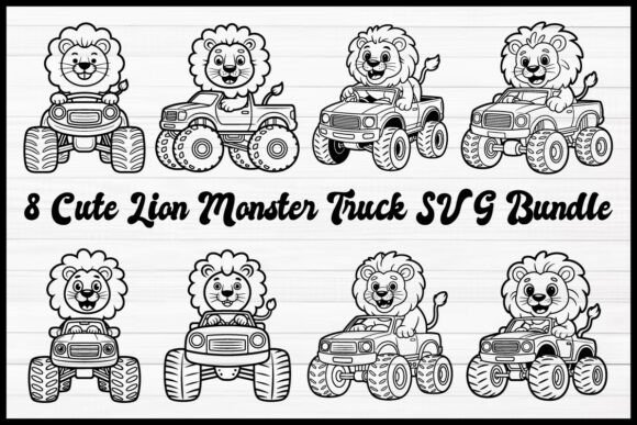 Cute Lion Monster Truck SVG Bundle: Graphics & Illustrations