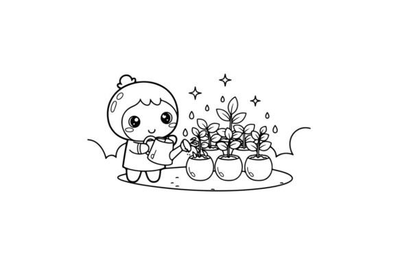 Cute Robot Watering Plants Flat Design V: Graphics & Illustration Review