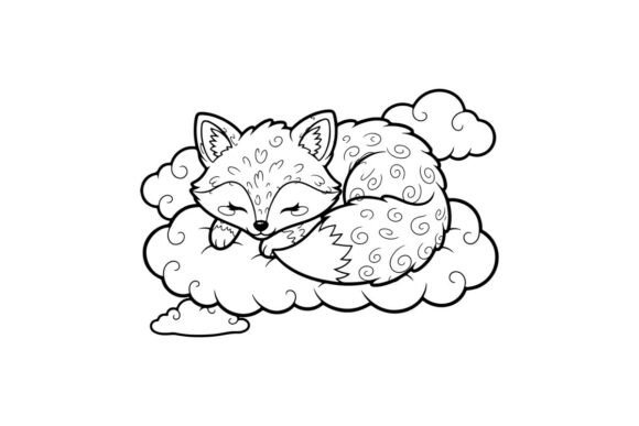 Cute Sleeping Fox in Clouds Vector Illustration Review