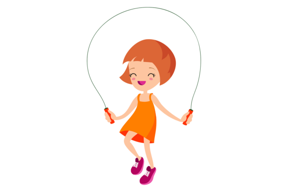 Girl Skipping Rope Graphics: Happy Kid Summer Illustrations