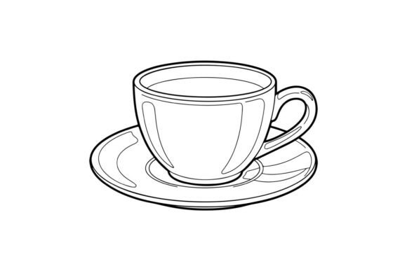 Line Art Coffee Cup & Saucer Graphics | Coloring Pages Amp