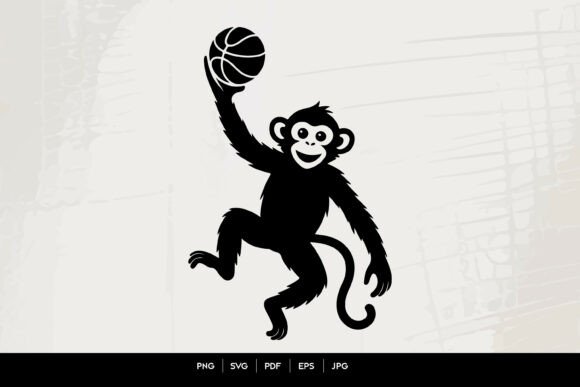 Monkey Basketball Silhouette: Graphics for Crafts