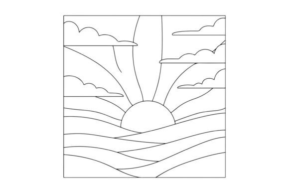 Sunrise over Water Nature Drawing: Graphics & Illustrations