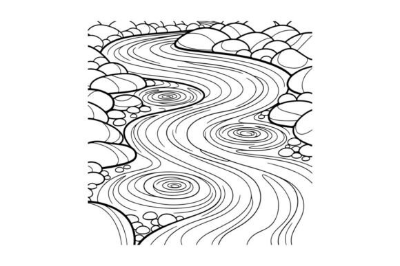 Winding River with Stones – Graphic & Coloring Page Review